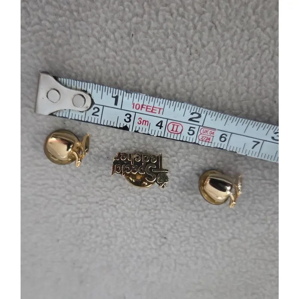 Lot 3 Vintage Special Teacher Apple Gold Pin Tie Tack Educator
